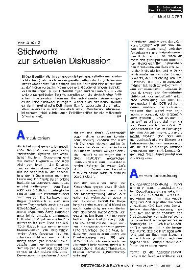 Vorschauseite 1: Von A bis Z: Stichworte zur aktuellen Diskussion
