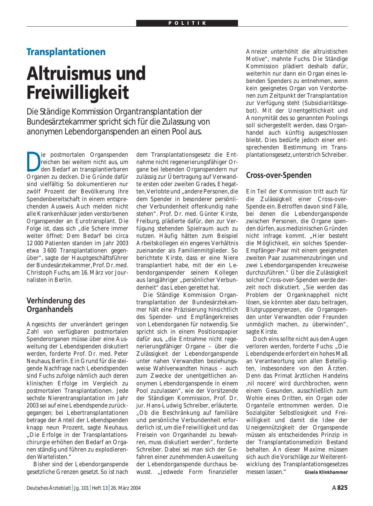 Vorschauseite 1: Transplantationen: Altruismus und Freiwilligkeit