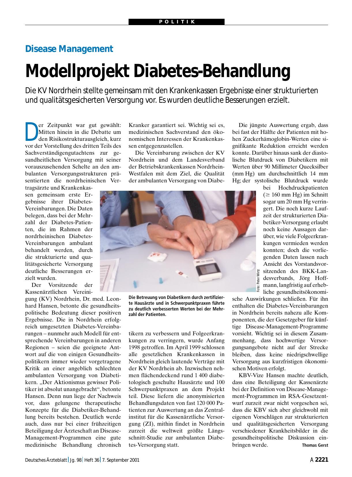 Vorschauseite 1: Disease Management: Modellprojekt Diabetes-Behandlung
