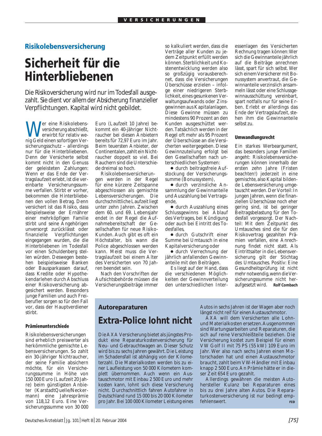 Vorschauseite 1: Risikolebensversicherung: Sicherheit für die Hinterbliebenen