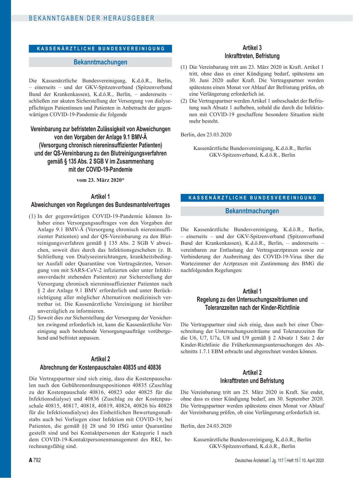 Vorschauseite 1: Regelung zu den Untersuchungszeiträumen und Toleranzzeiten nach der Kinder-Richtlinie: Artikel 1, Artikel 2, Inkrafttreten und Befristung