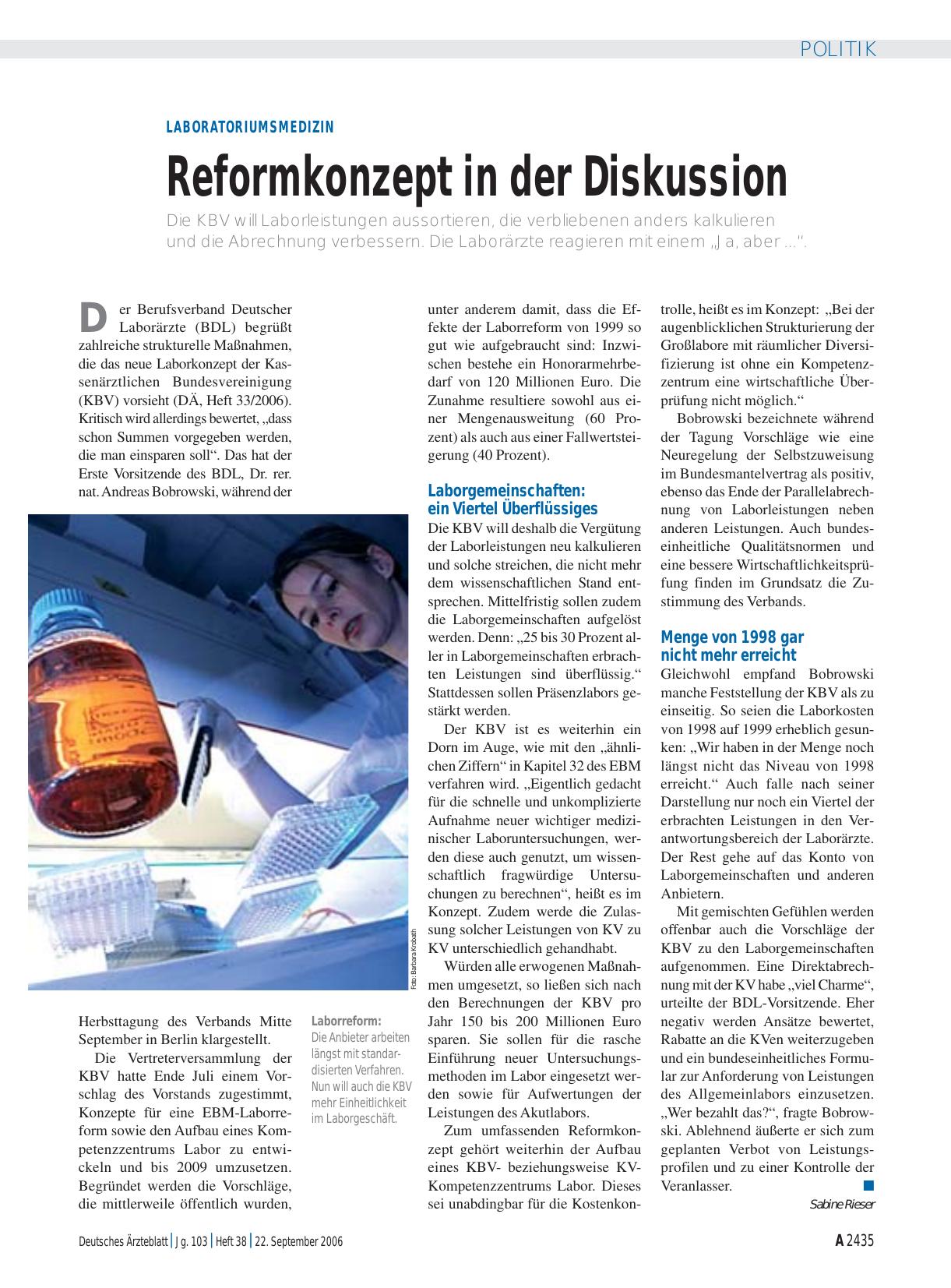 Vorschauseite 1: Laboratoriumsmedizin: Reformkonzept in der Diskussion