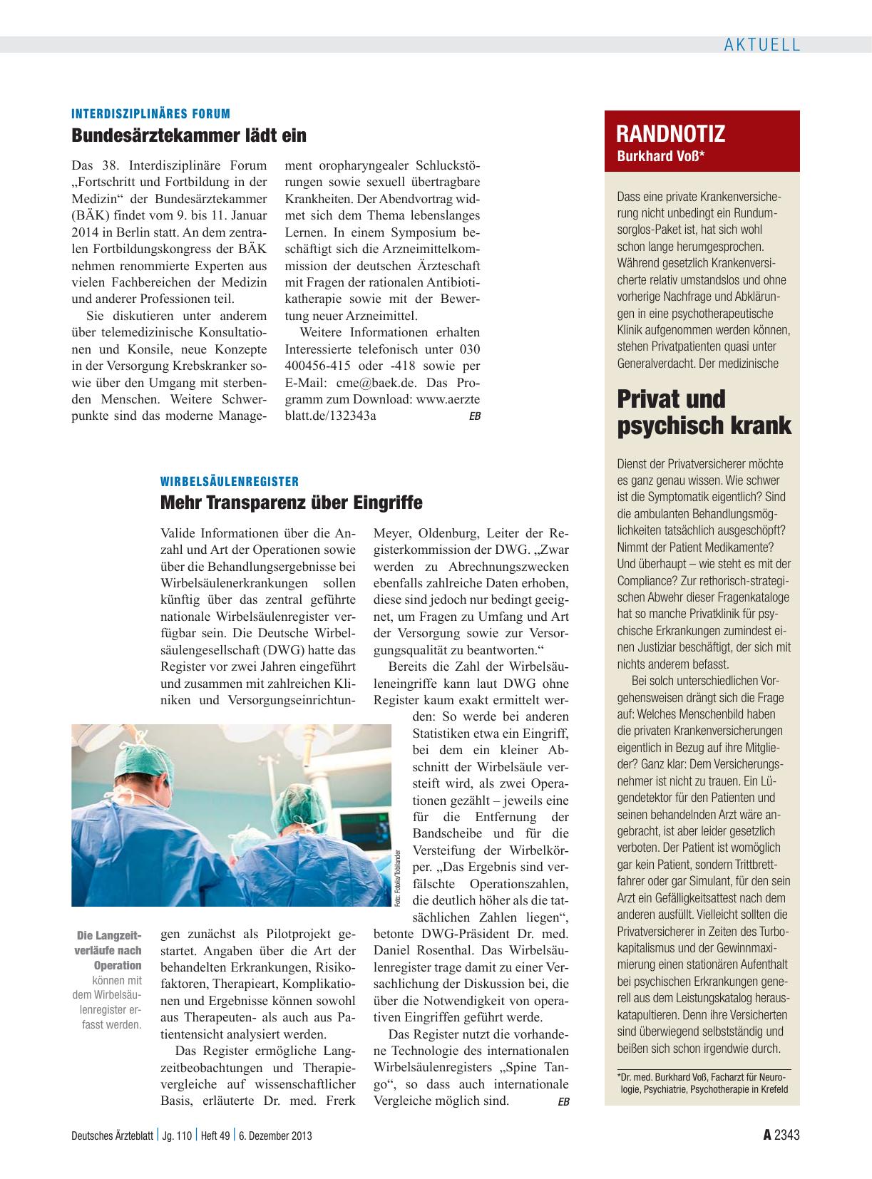 Vorschauseite 1: Wirbelsäulenregister: Mehr Transparenz über Eingriffe