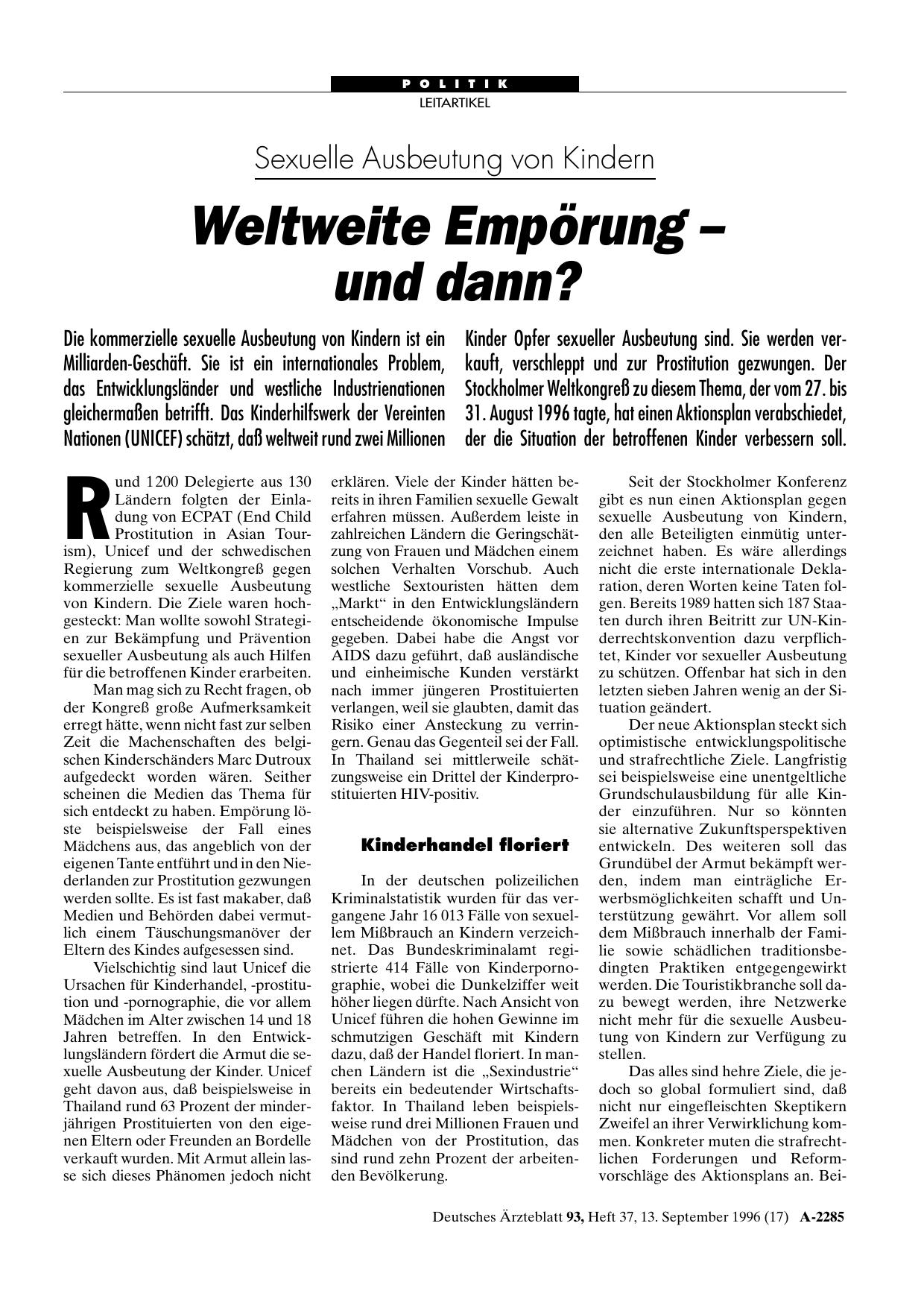 Vorschauseite 1: Sexuelle Ausbeutung von Kindern: Weltweite Empörung – und dann?