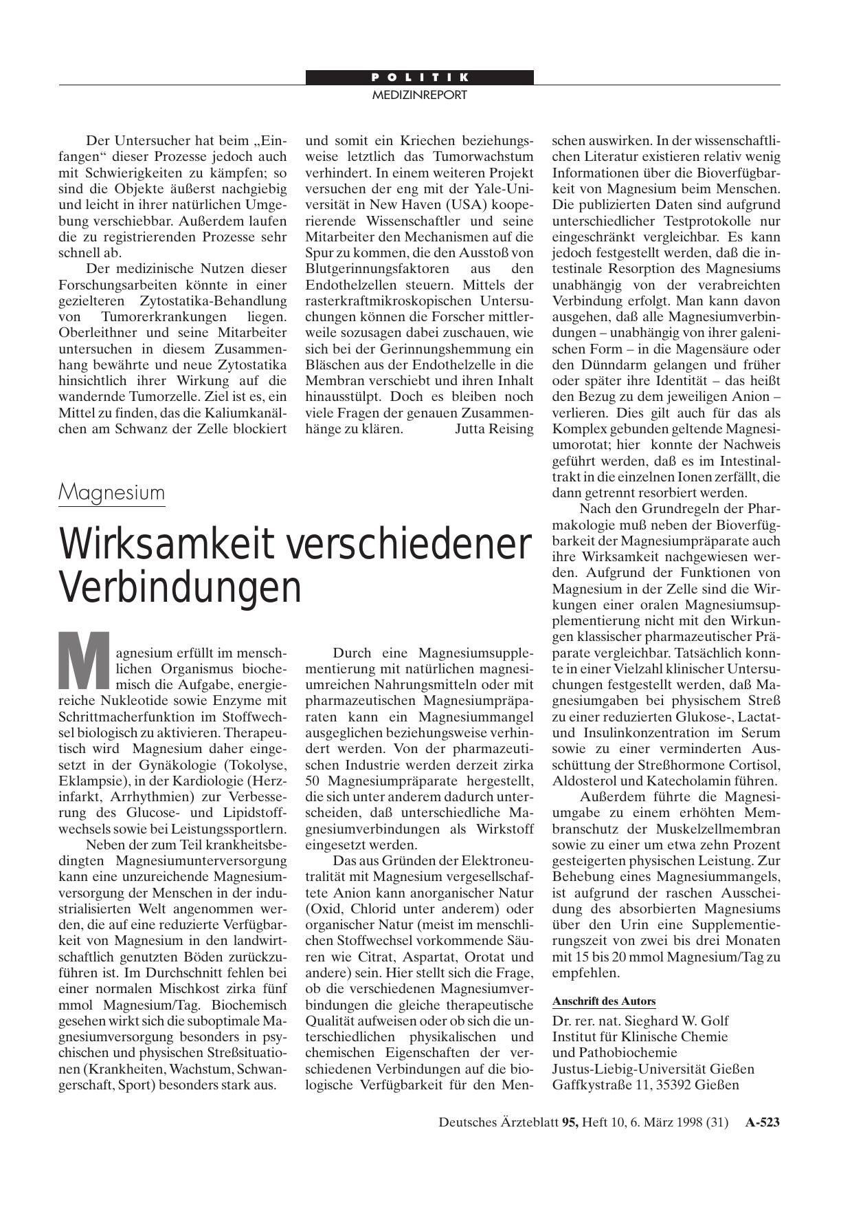 Vorschauseite 1: Magnesium: Wirksamkeit verschiedener Verbindungen