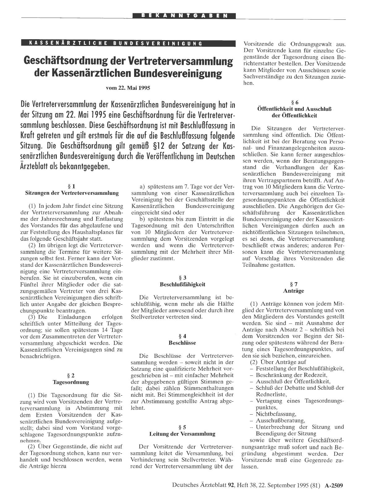 Vorschauseite 1: Geschäftsordnung der Vertreterversammlung der Kassenärztlichen Bundesvereinigung