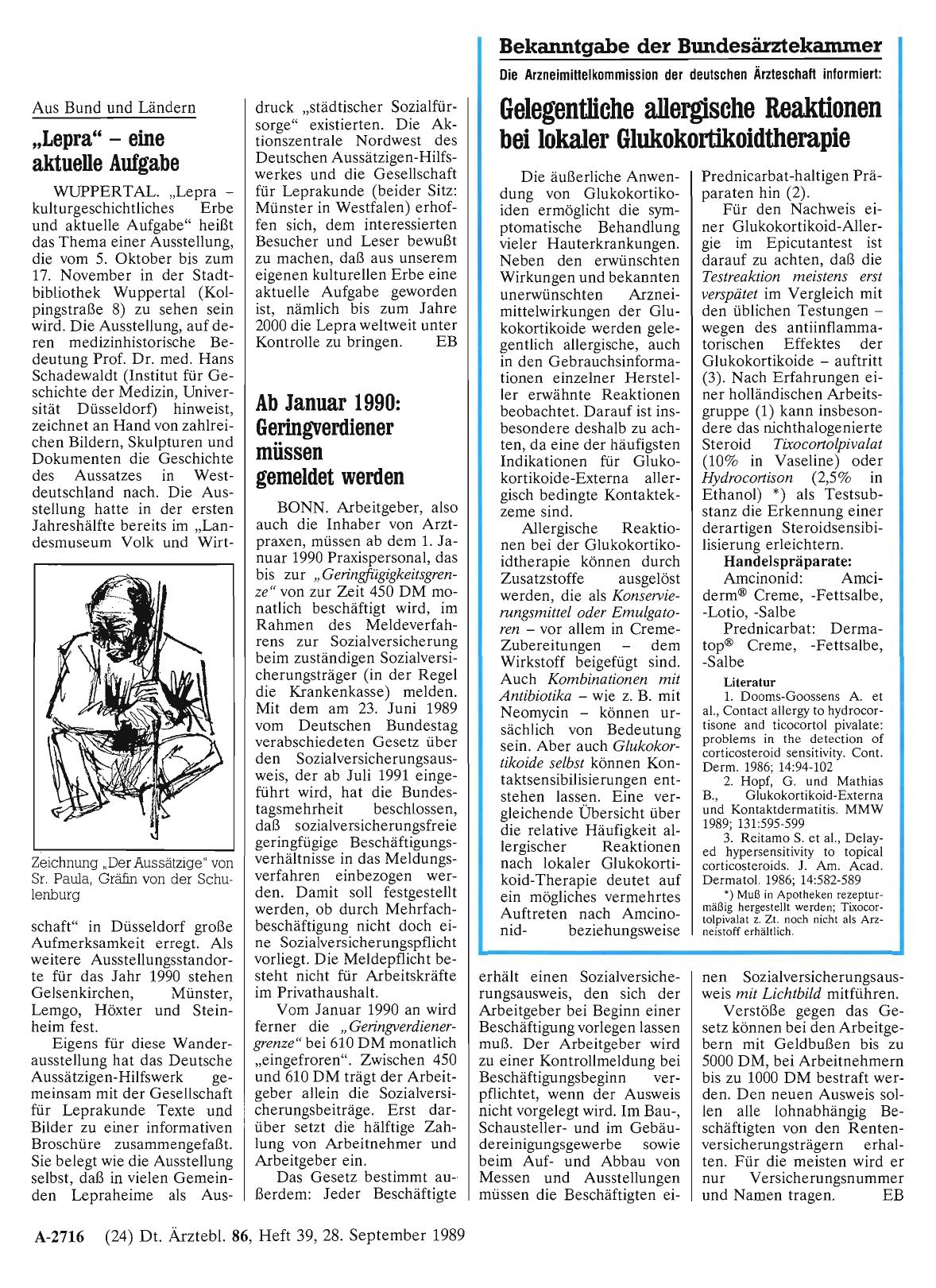 Vorschauseite 1: Ab Januar 1990: Geringverdiener müssen gemeldet werden