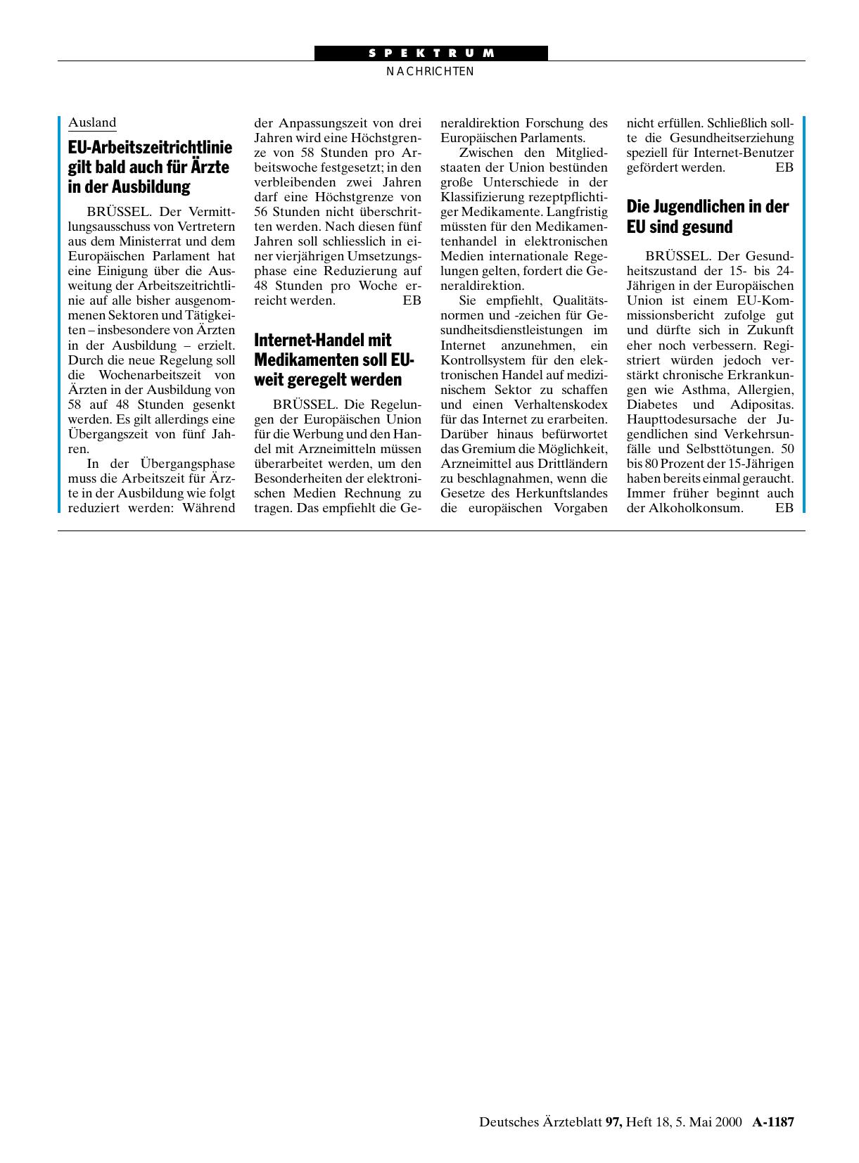 Vorschauseite 1: Die Jugendlichen in der EU sind gesund