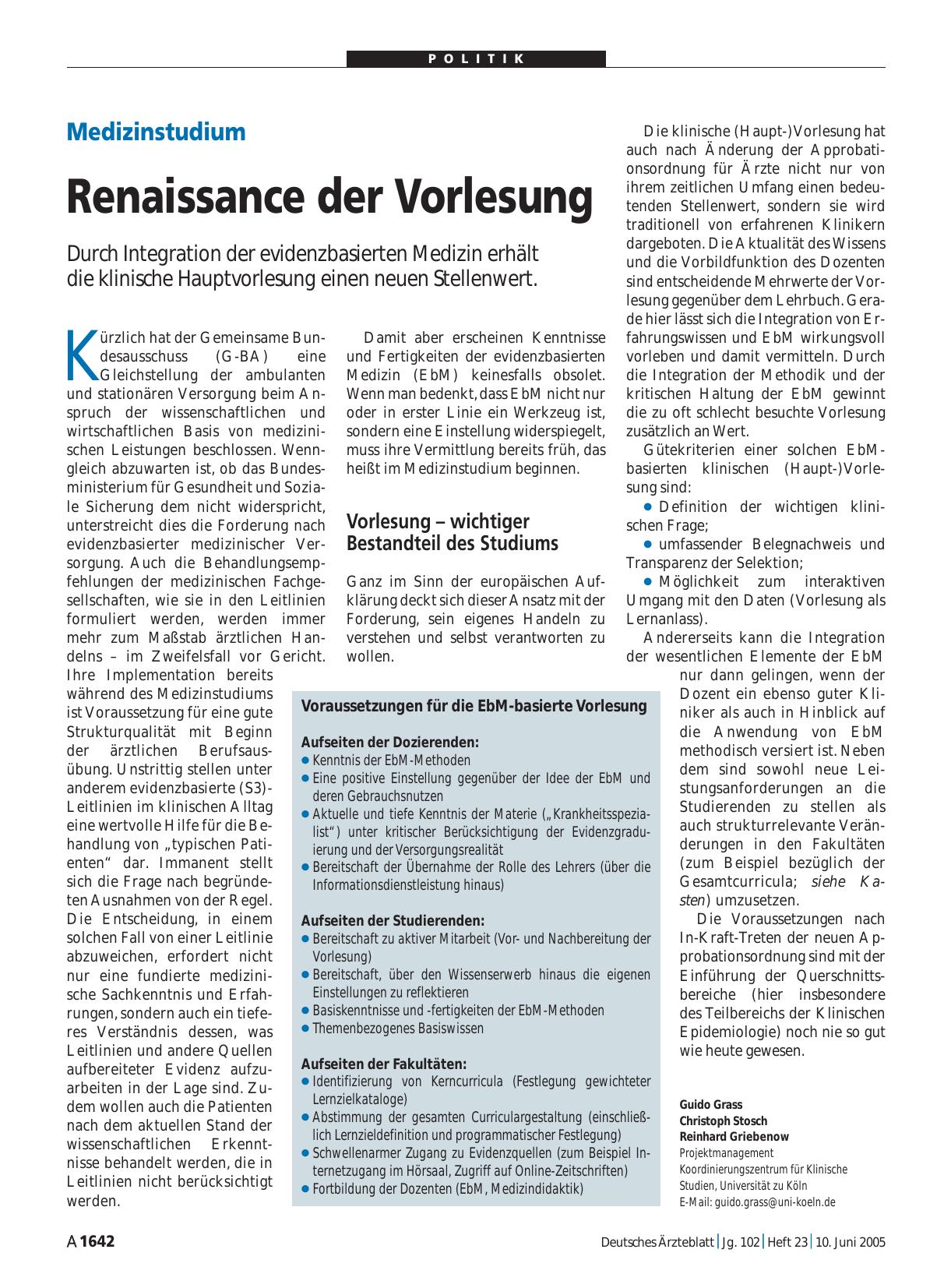 Vorschauseite 1: Medizinstudium: Renaissance der Vorlesung
