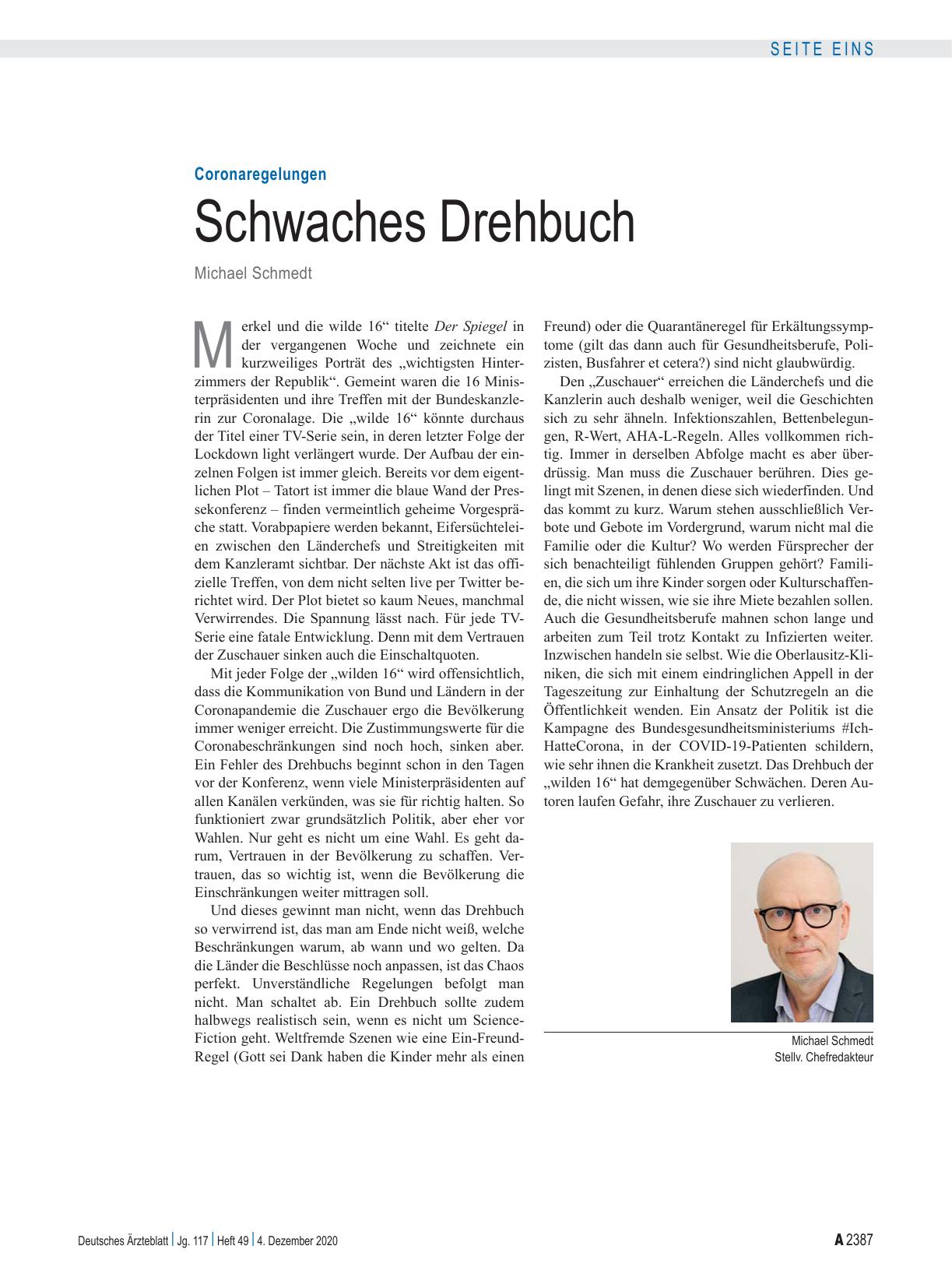 Vorschauseite 1: Coronaregelungen: Schwaches Drehbuch