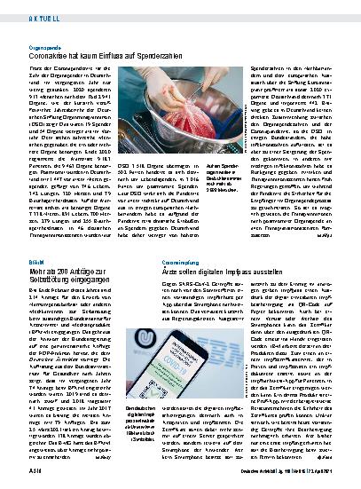 Vorschauseite 1: Organspende: Coronakrise hat kaum Einfluss auf Spenderzahlen