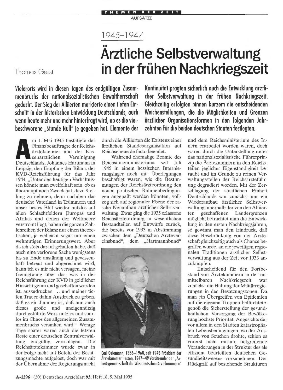 Vorschauseite 1: 1945-1947: Ärztliche Selbstverwaltung in der frühen Nachkriegszeit