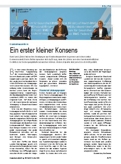 Vorschauseite 1: Krankenhausreform: Ein erster kleiner Konsens