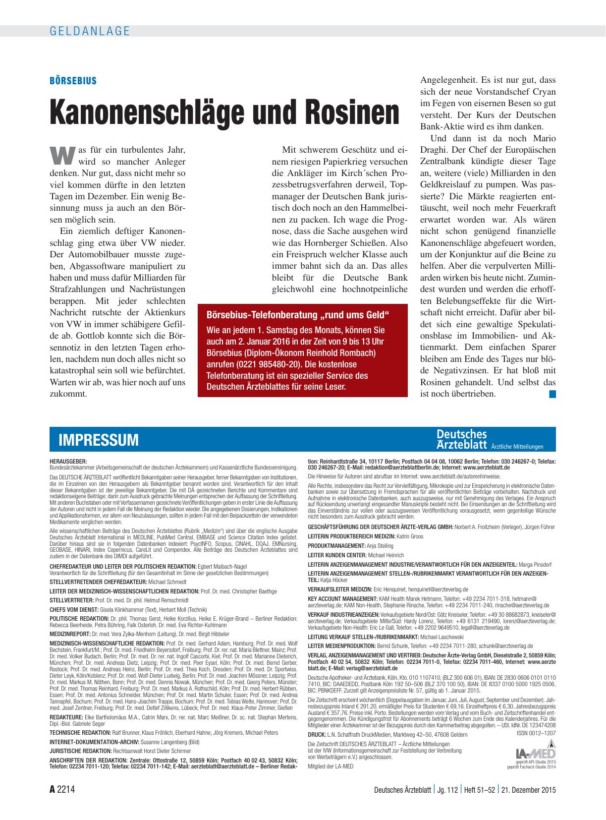 Vorschauseite 1: Börsebius: Kanonenschläge und Rosinen