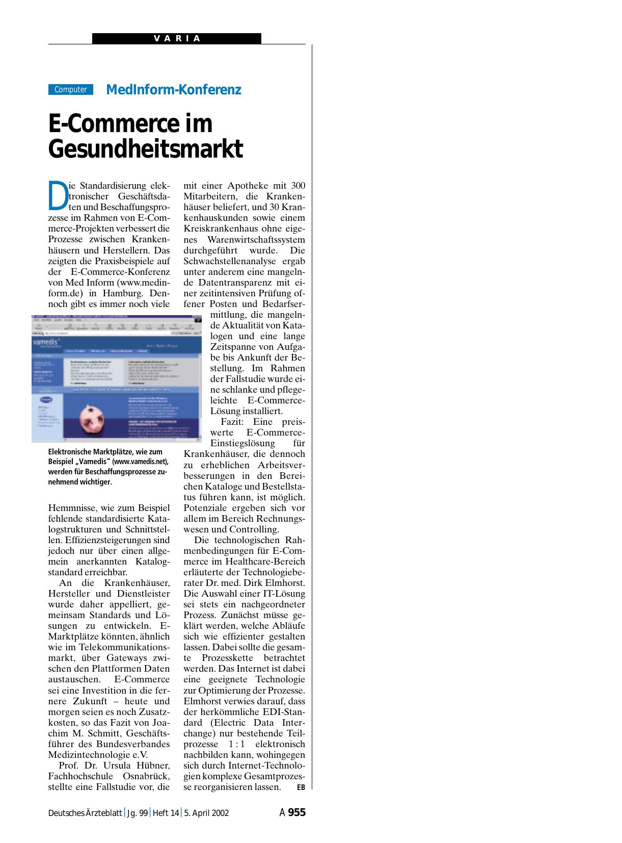 Vorschauseite 1: MedInform-Konferenz: E-Commerce im Gesundheitsmarkt