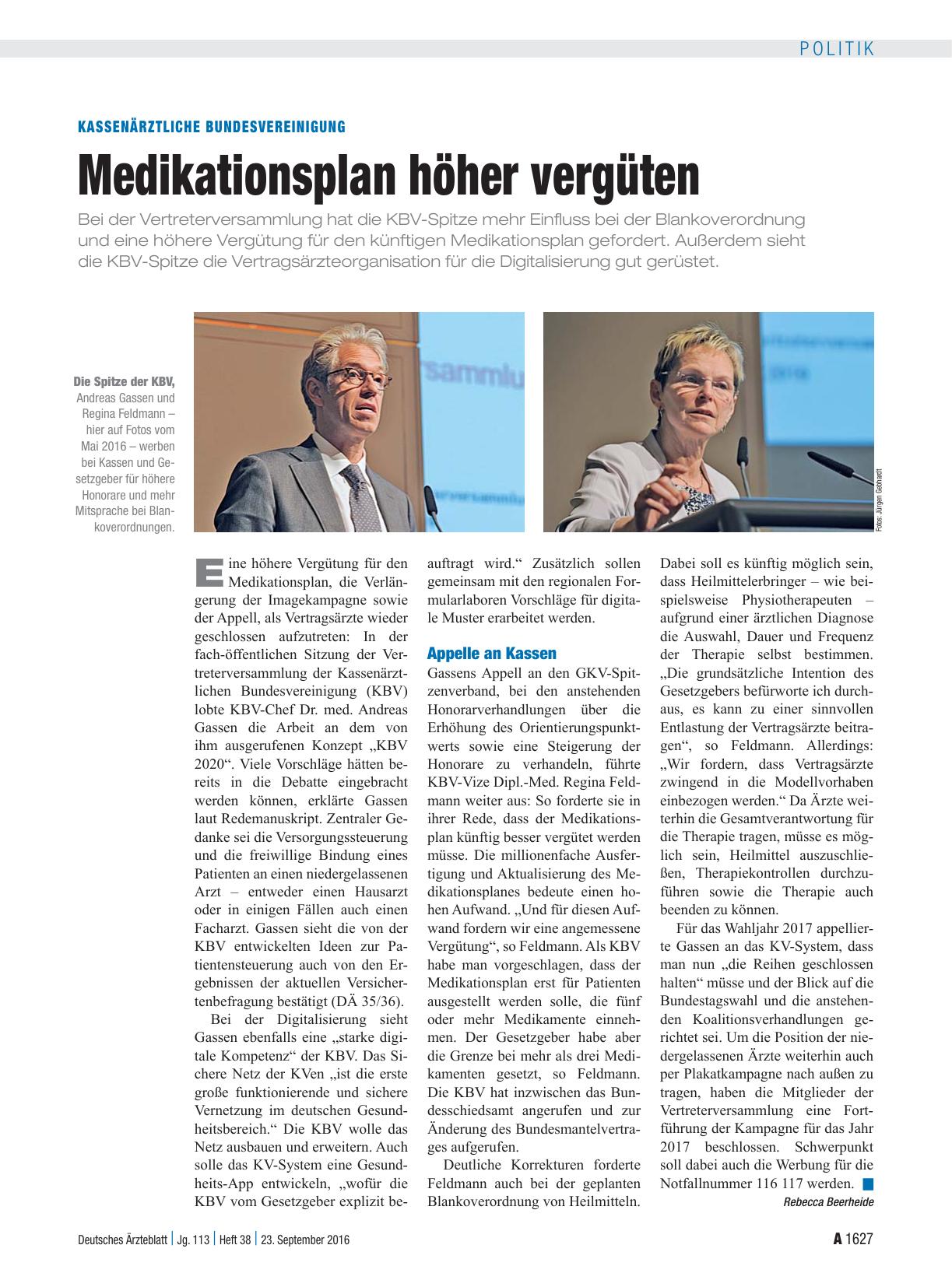 Vorschauseite 1: Kassenärztliche Bundesvereinigung: Medikationsplan höher vergüten