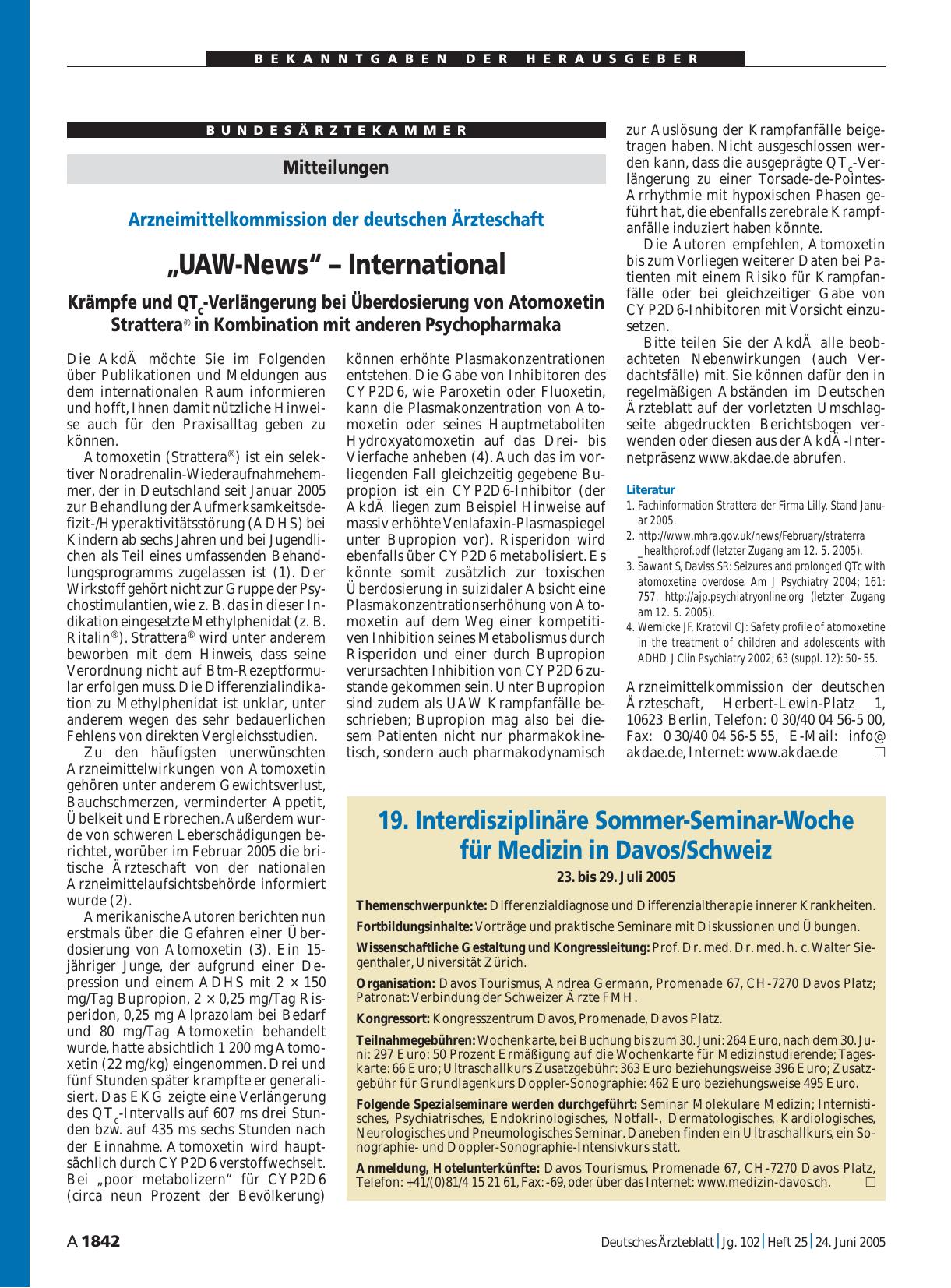 Vorschauseite 1: Mitteilungen: „UAW-News“ – International