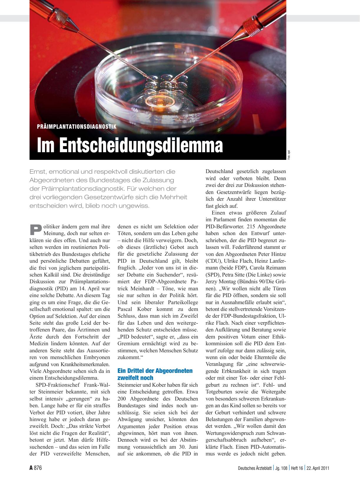Vorschauseite 1: Präimplantationsdiagnostik: Im Entscheidungsdilemma