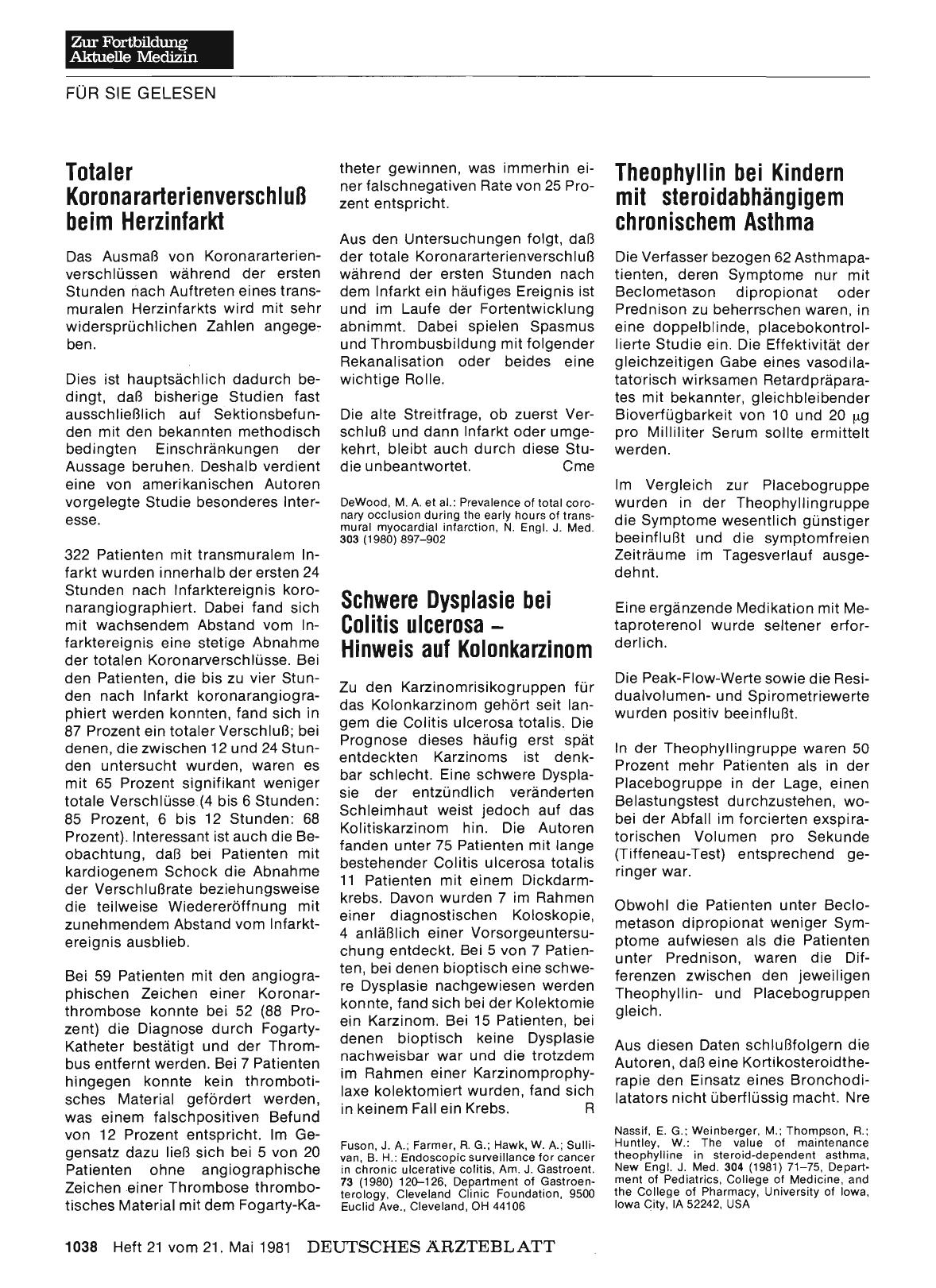 Vorschauseite 1: Totaler Koronararterienverschluß beim Herzinfarkt
