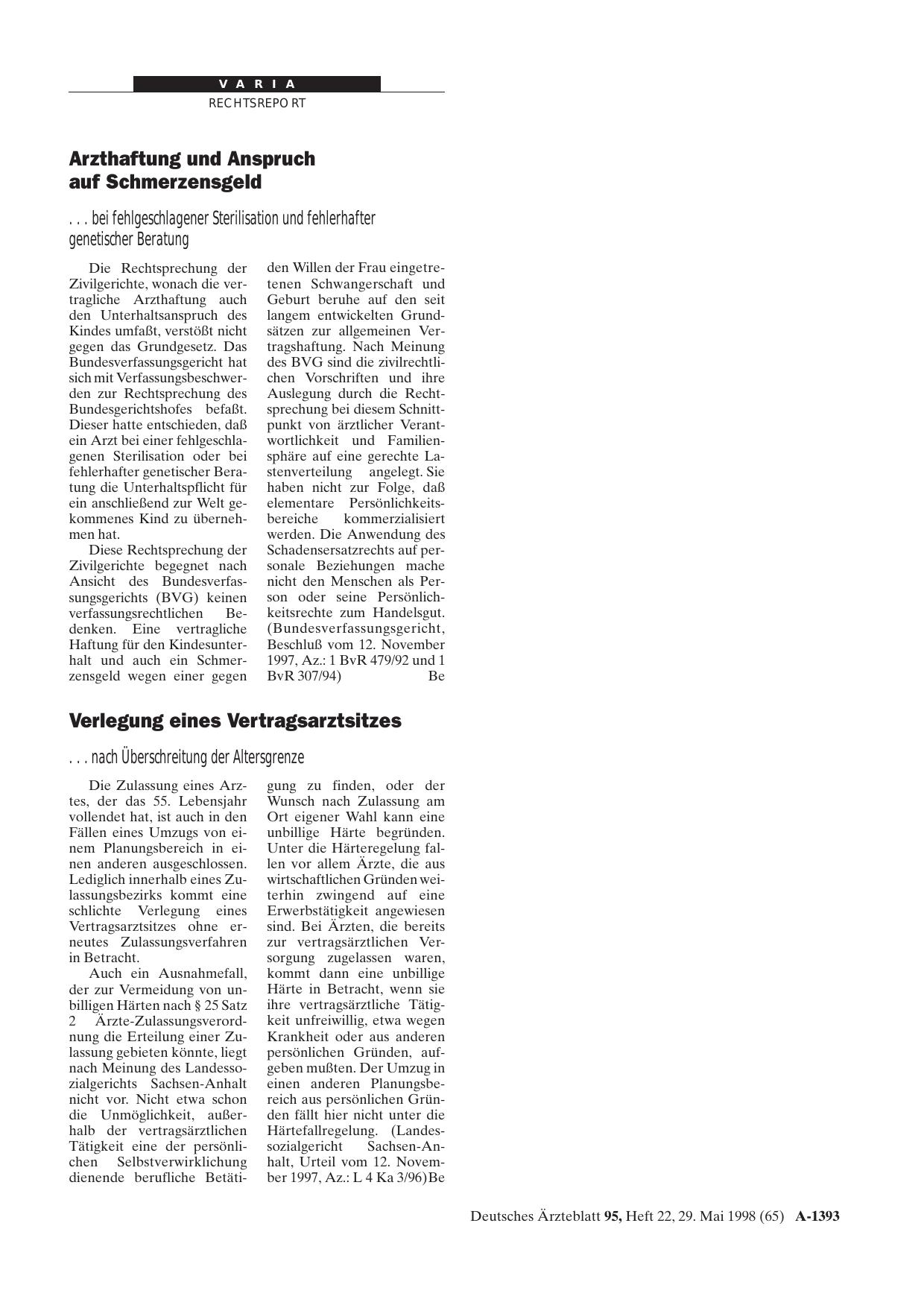 Vorschauseite 1: Arzthaftung und Anspruch auf Schmerzensgeld. .. bei fehlgeschlagener Sterilisation und fehlerhafter: genetischer Beratung