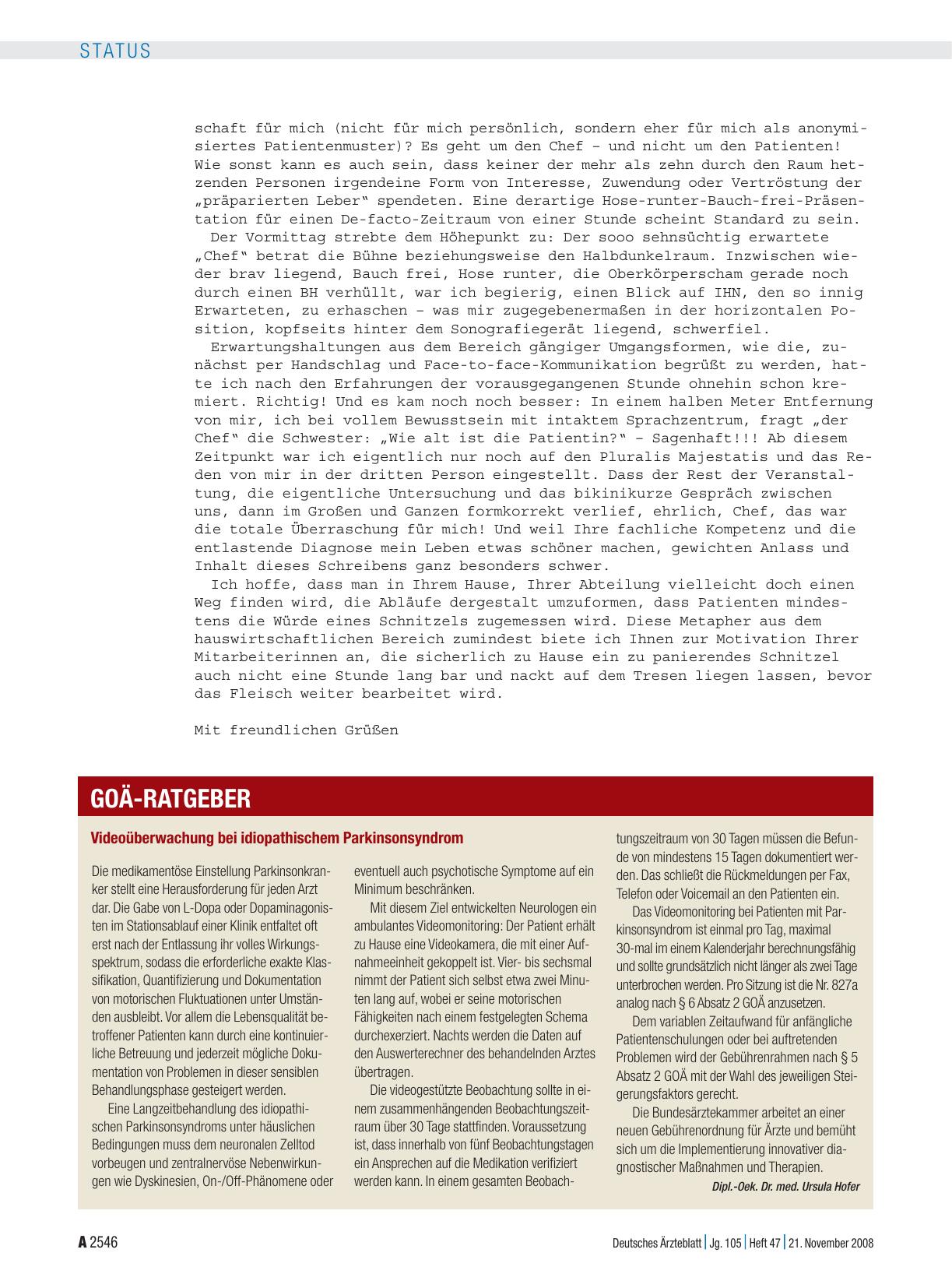 Vorschauseite 1: Videoüberwachung bei idiopathischem Parkinsonsyndrom