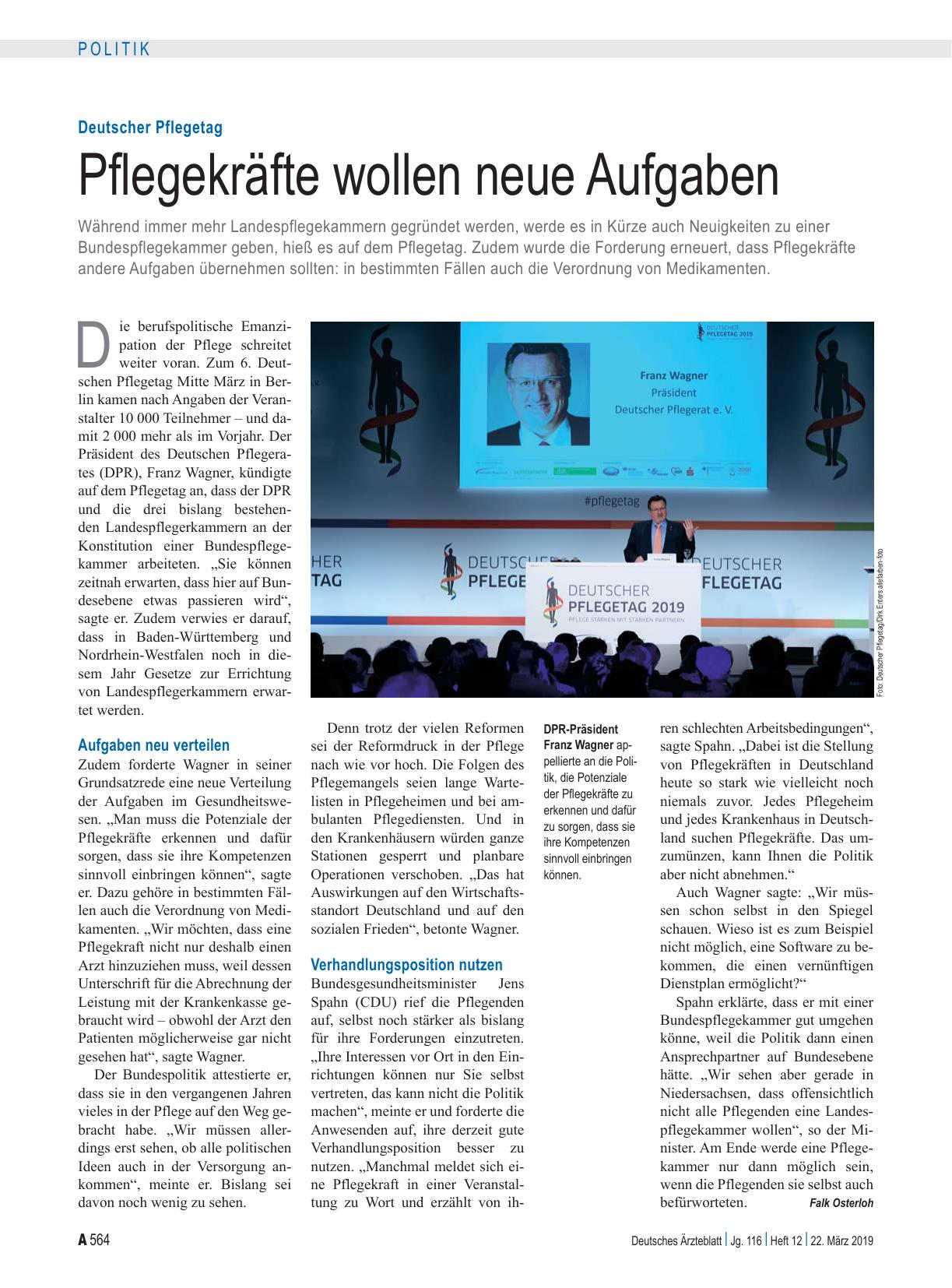 Vorschauseite 1: Deutscher Pflegetag: Pflegekräfte wollen neue Aufgaben
