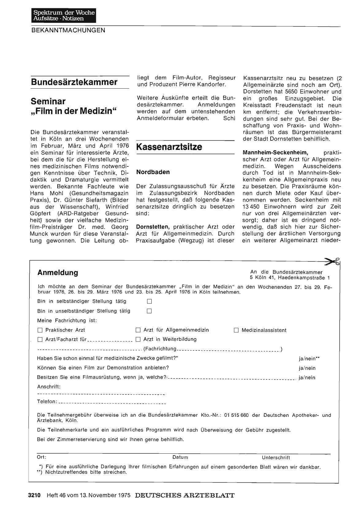 Vorschauseite 1: Bundesärztekammer: Seminar „Film in der Medizin“