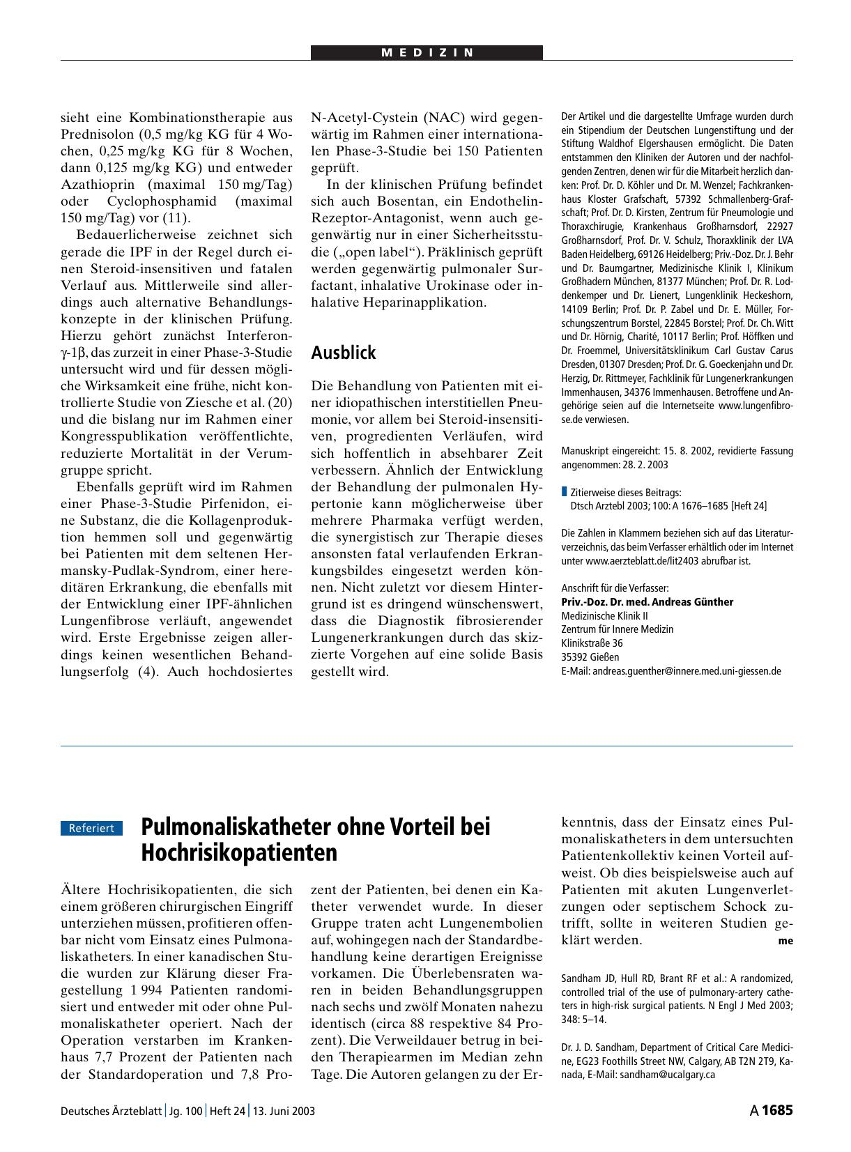Vorschauseite 1: Pulmonaliskatheter ohne Vorteil bei Hochrisikopatienten