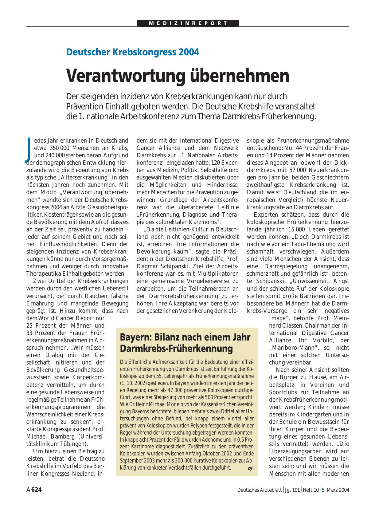 Vorschauseite 1: Bayern: Bilanz nach einem Jahr Darmkrebs-Früherkennung