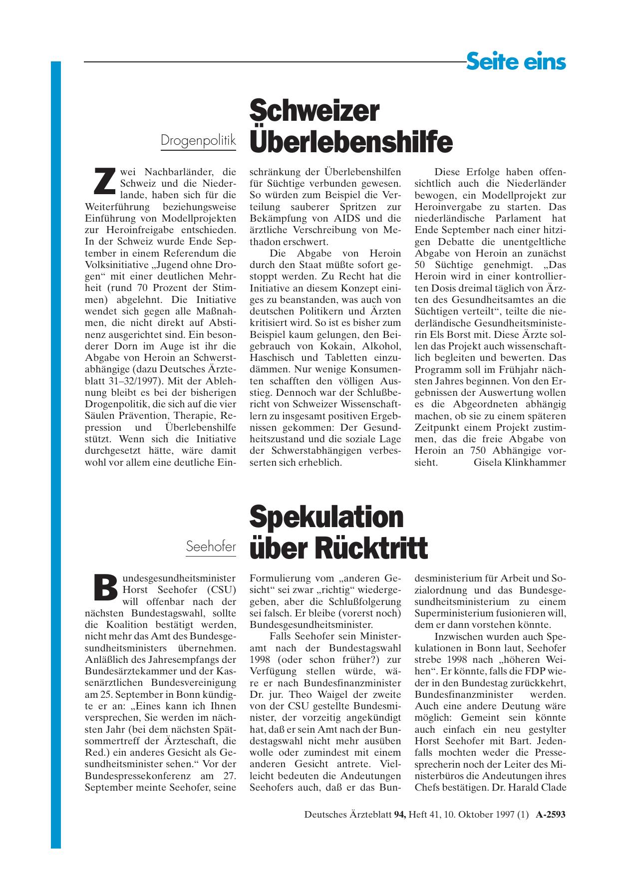 Vorschauseite 1: Seehofer: Spekulation über Rücktritt