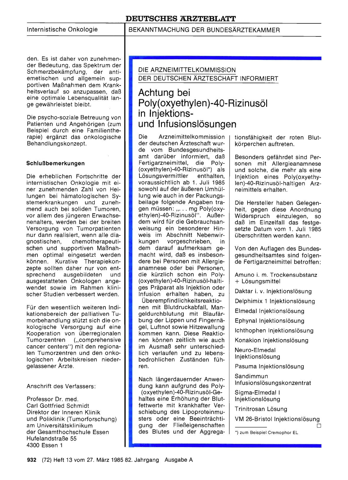 Vorschauseite 1: Achtung bei Poly(oxyethylen)-40-Rizinusöl in Injektionsund Infusionslösungen