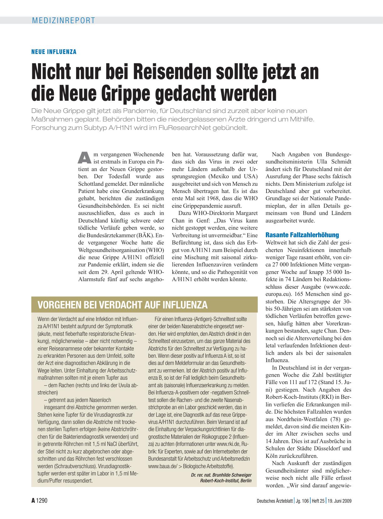 Vorschauseite 1: Neue Influenza: Nicht nur bei Reisenden sollte jetzt an die Neue Grippe gedacht werden