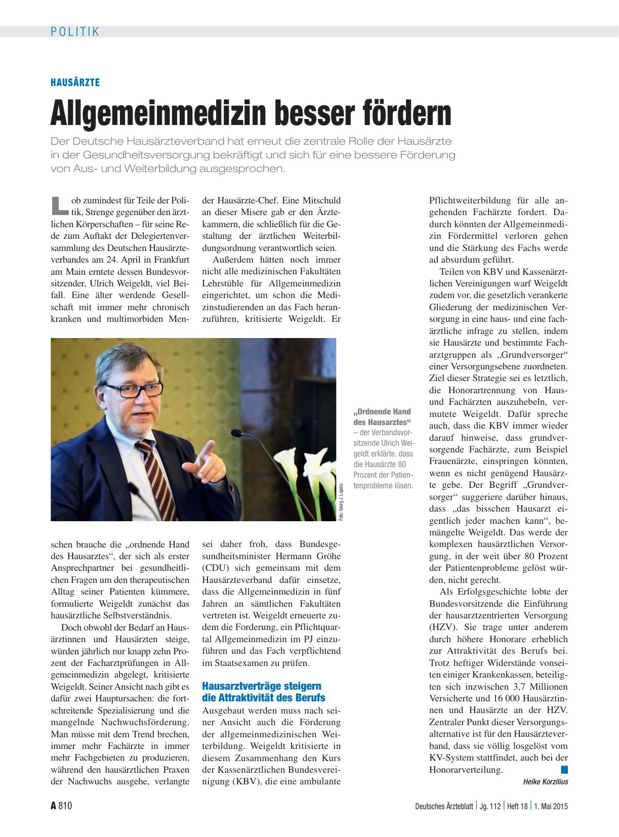 Vorschauseite 1: Hausärzte: Allgemeinmedizin besser fördern