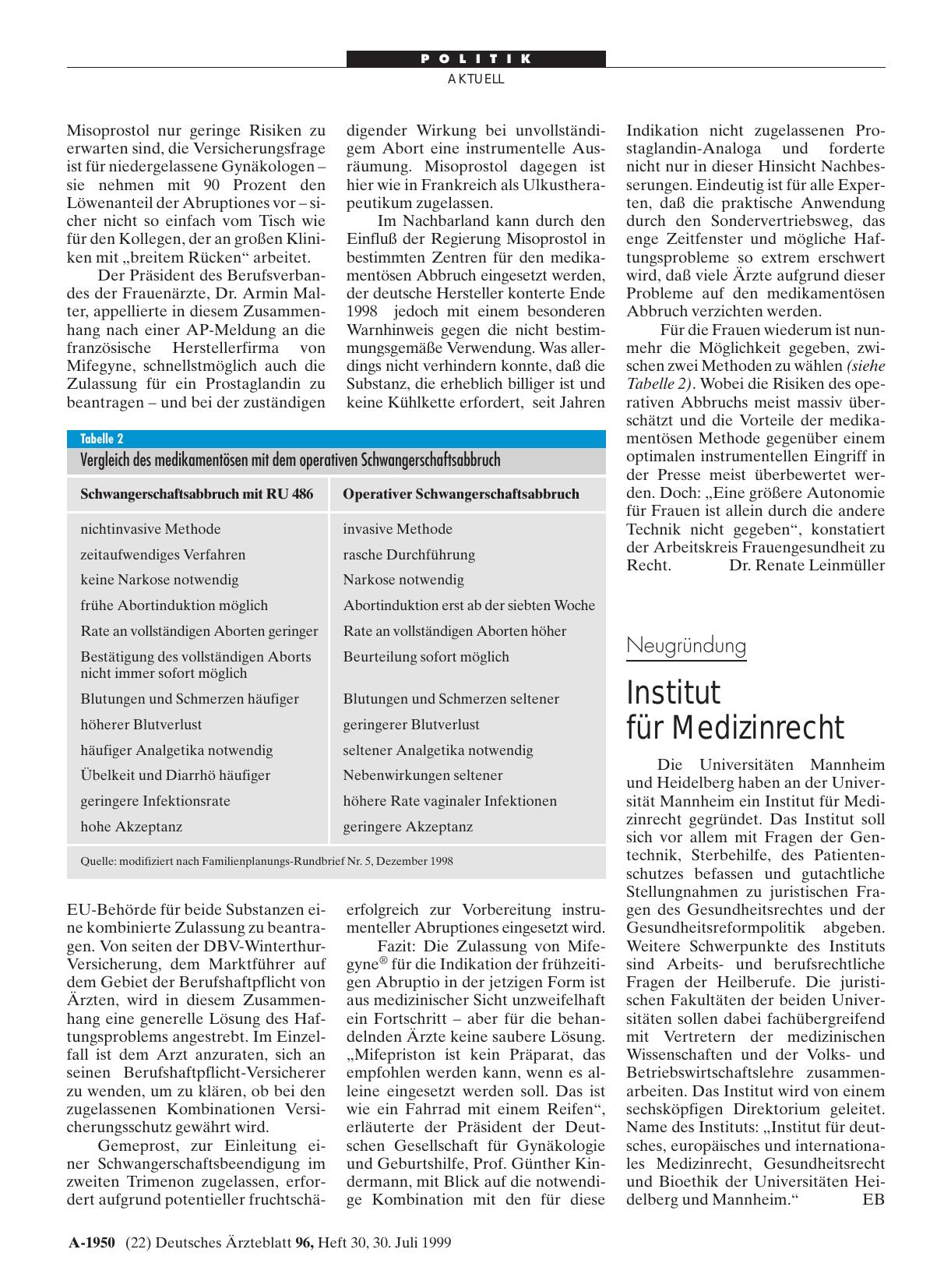 Vorschauseite 1: Neugründung: Institut für Medizinrecht