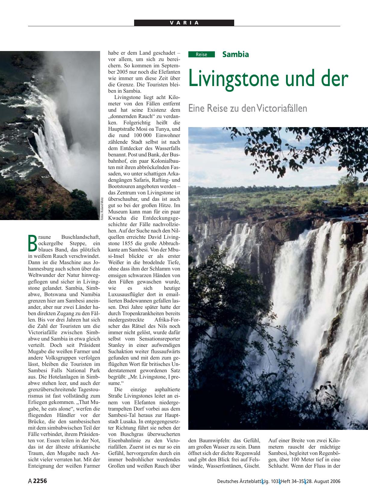 Vorschauseite 1: Sambia: Livingstone und der donnernde Rauch