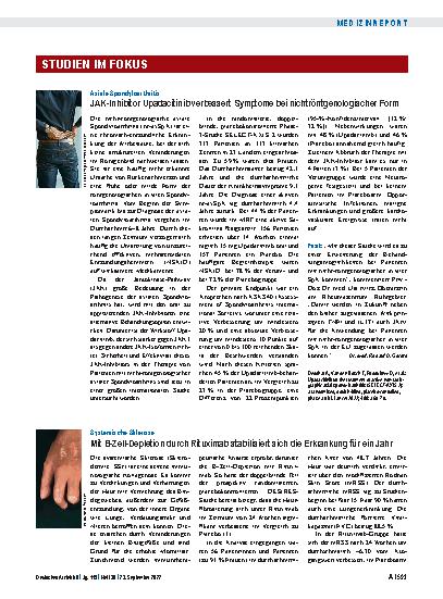 Vorschauseite 1: Axiale Spondyloarthritis: JAK-Inhibitor Upadacitinib verbessert Symptome bei nichtröntgenologischer Form