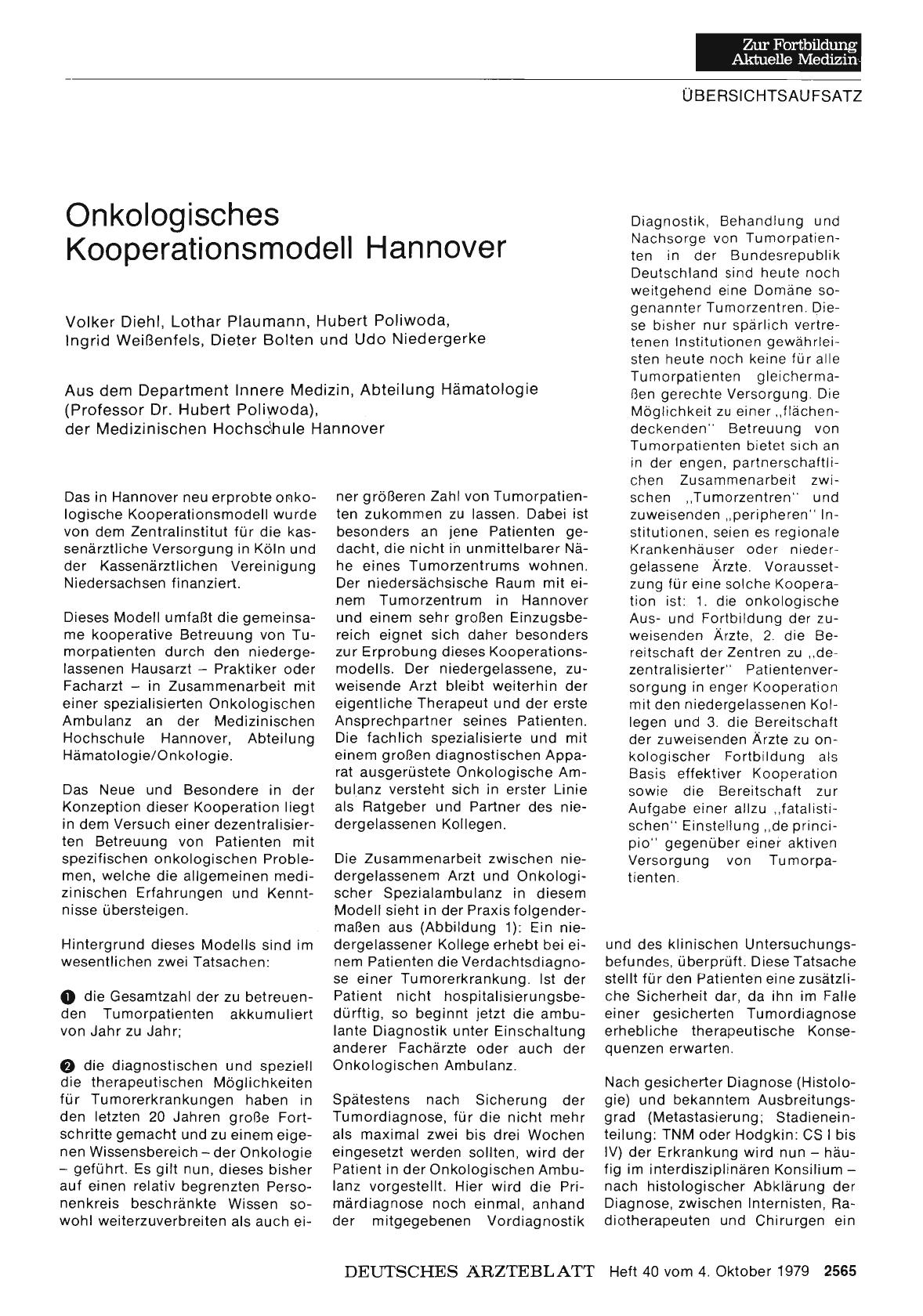 Vorschauseite 1: Onkologisches Kooperationsmodell Hannover