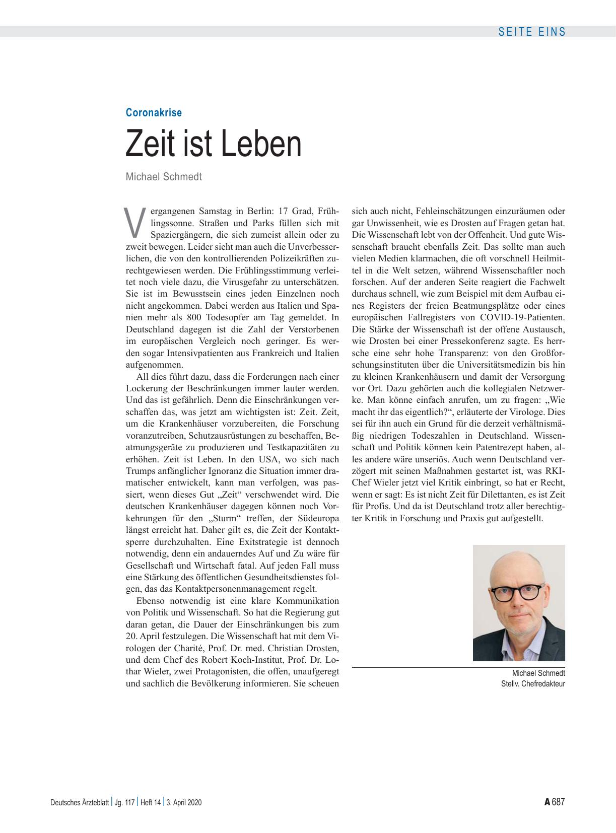 Vorschauseite 1: Coronakrise: Zeit ist Leben
