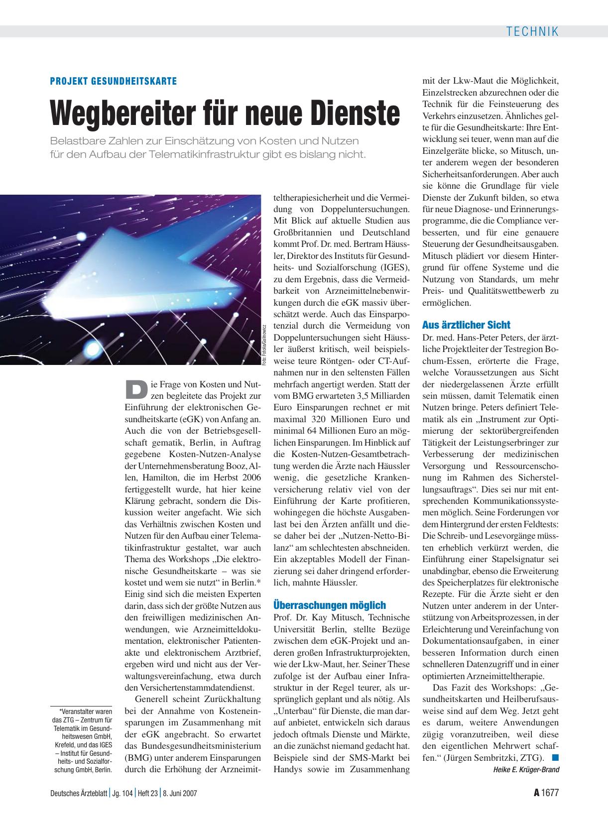 Vorschauseite 1: Projekt Gesundheitskarte: Wegbereiter für neue Dienste