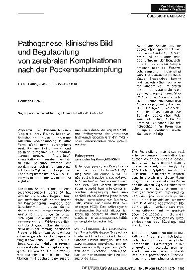 Vorschauseite 1: Pathogenese, klinisches Bild und Begutachtung von zerebralen Komplikationen nach der Pockenschutzimpfung