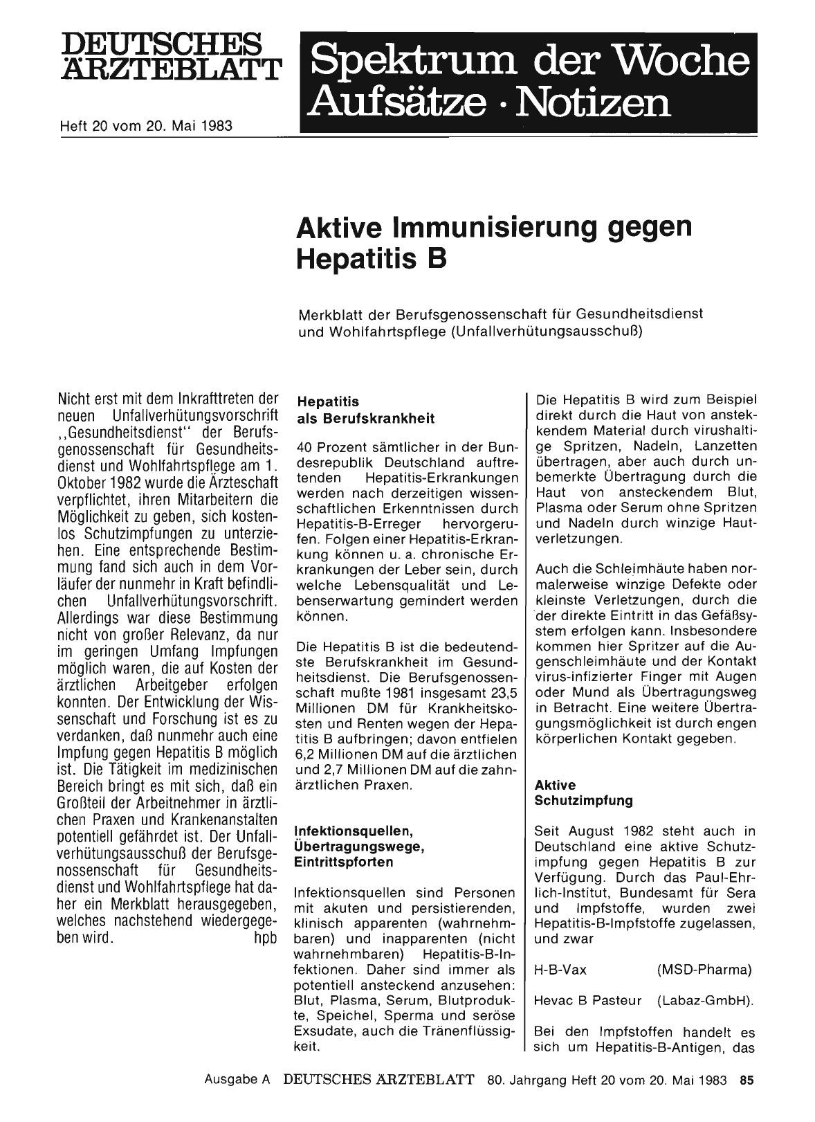 Vorschauseite 1: Aktive Immunisierung gegen Hepatitis B