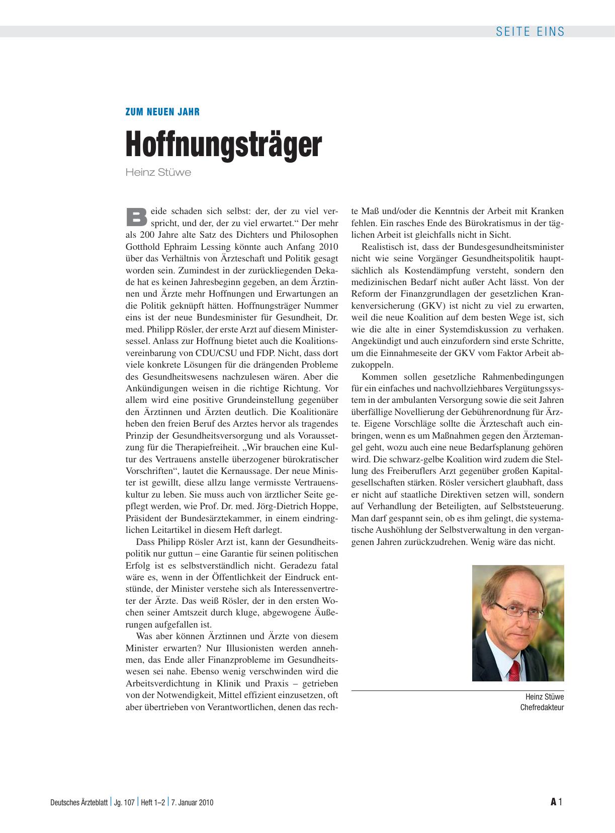 Vorschauseite 1: Zum neuen Jahr: Hoffnungsträger