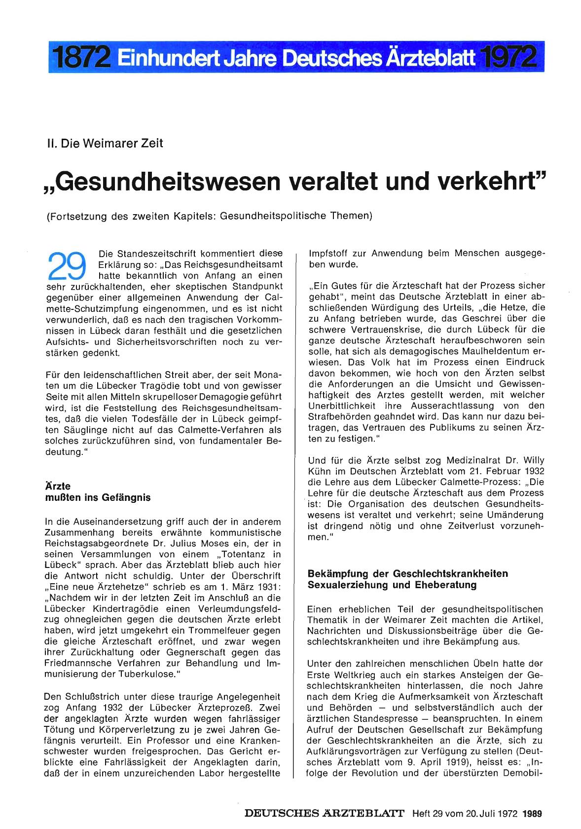 Vorschauseite 1: II. Die Weimarer Zeit: „Gesundheitswesen veraltet und verkehrt" (Fortsetzung des zweiten Kapitels: Gesundheitspolitische Themen)