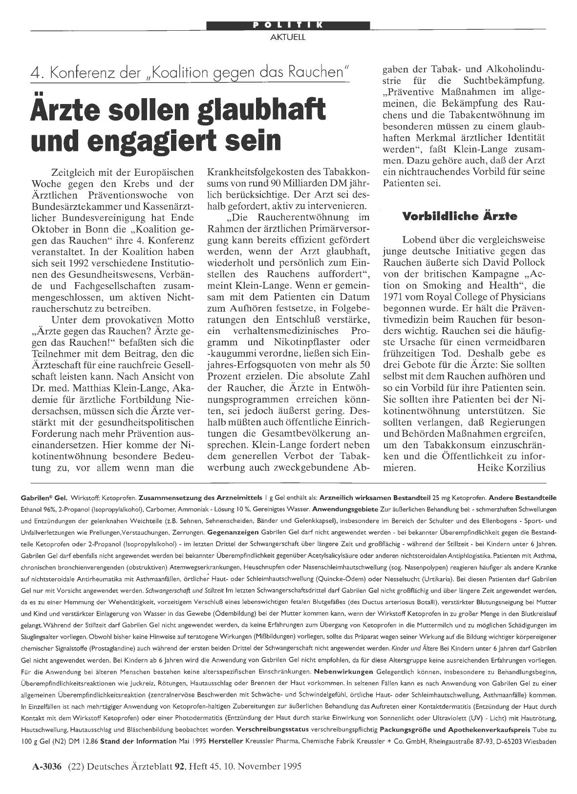 Vorschauseite 1: 4. Konferenz der „Koalition gegen das Rauchen“: Ärzte sollen glaubhaft und engagiert sein