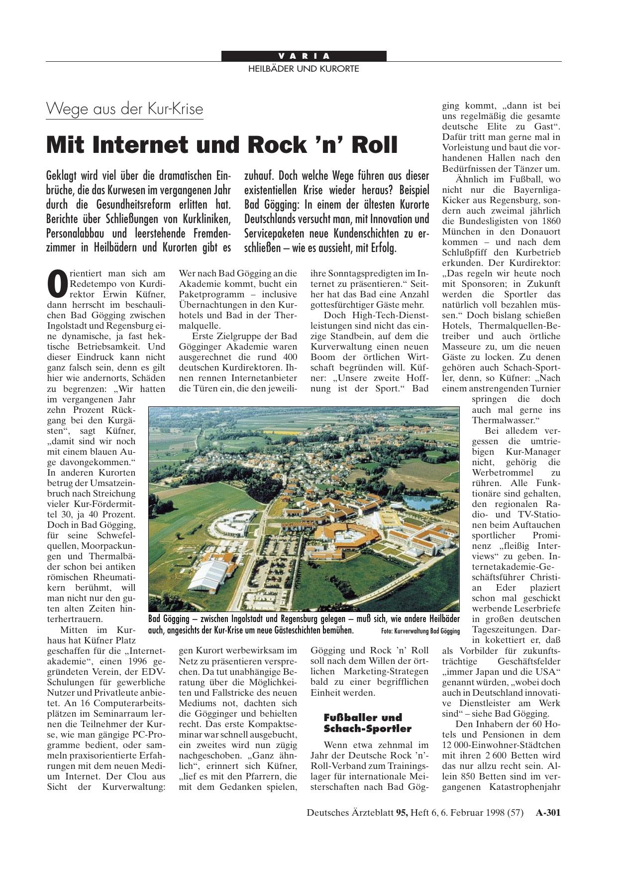 Vorschauseite 1: Wege aus der Kur-Krise: Mit Internet und Rock? n? Roll