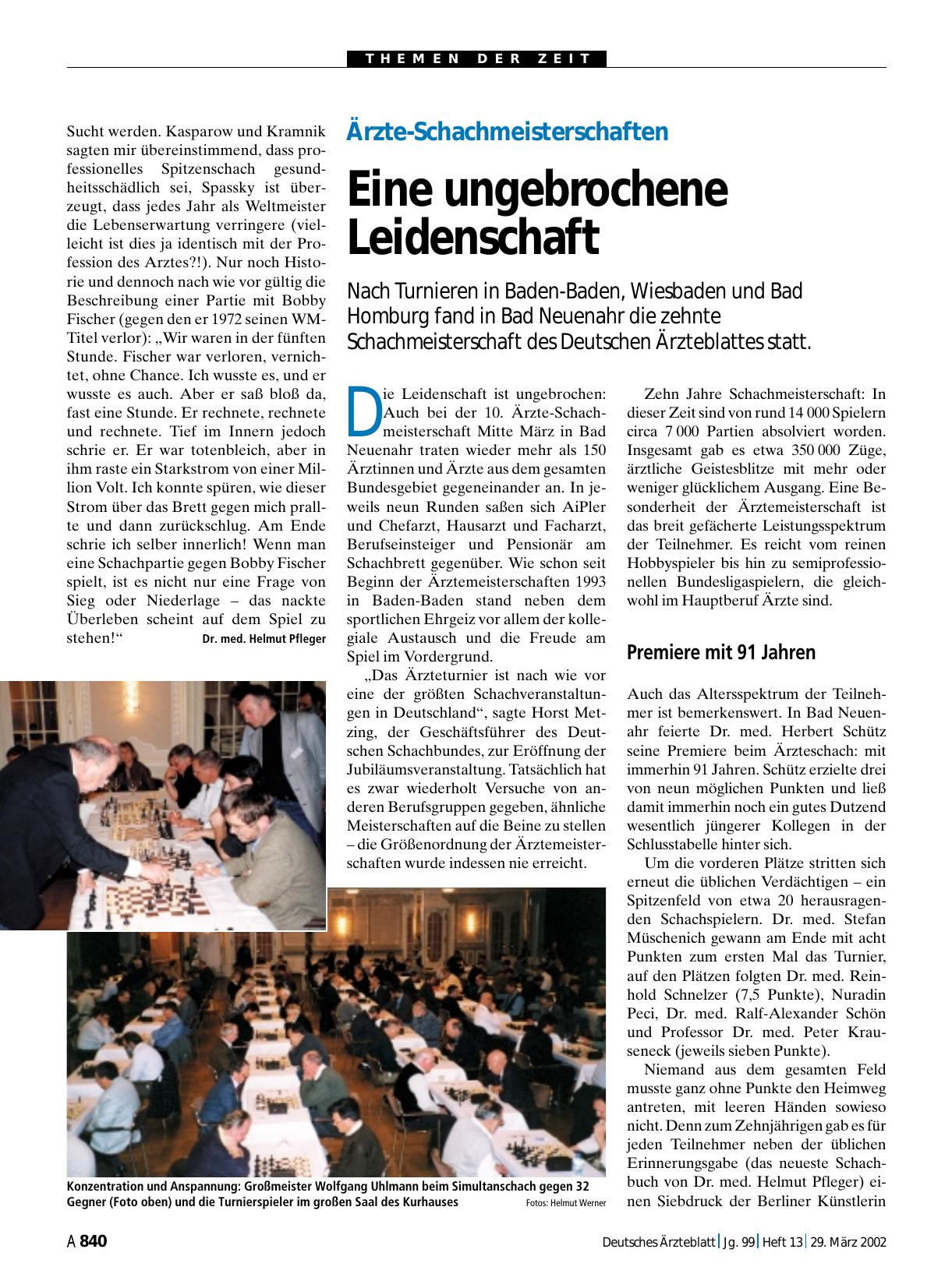 Vorschauseite 1: Ärzte-Schachmeisterschaften: Eine ungebrochene Leidenschaft