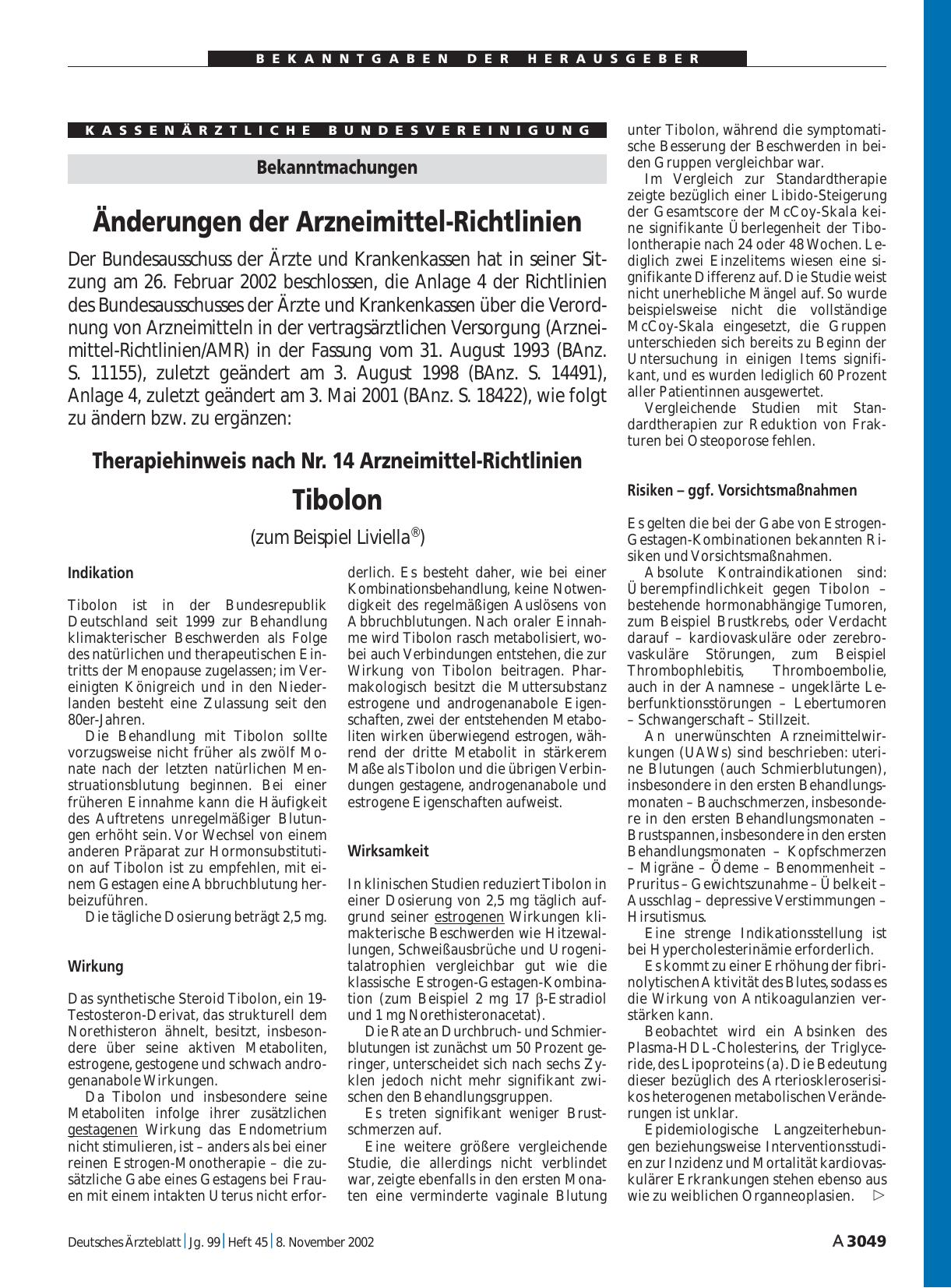 Vorschauseite 1: Bekanntmachungen: Änderungen der Arzneimittel-Richtlinien