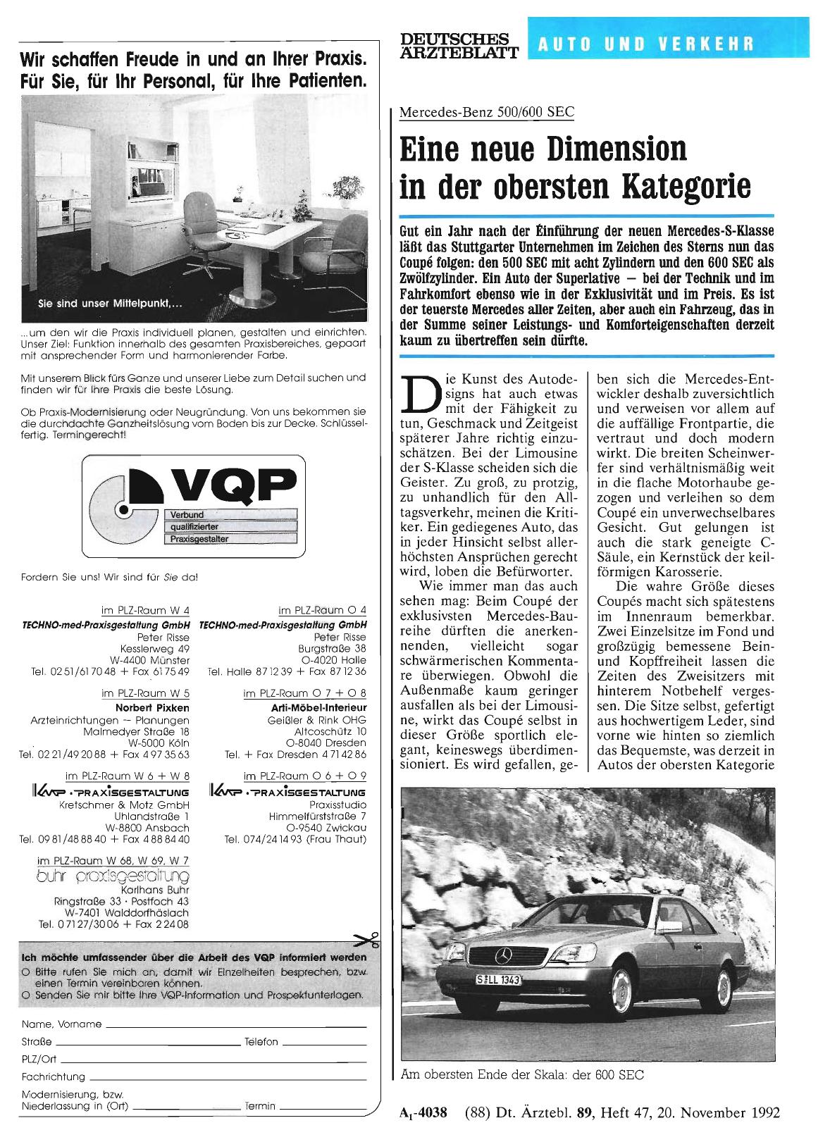 Vorschauseite 1: Mercedes-Benz 500/600 SEC: Eine neue Dimension in der obersten Kategorie