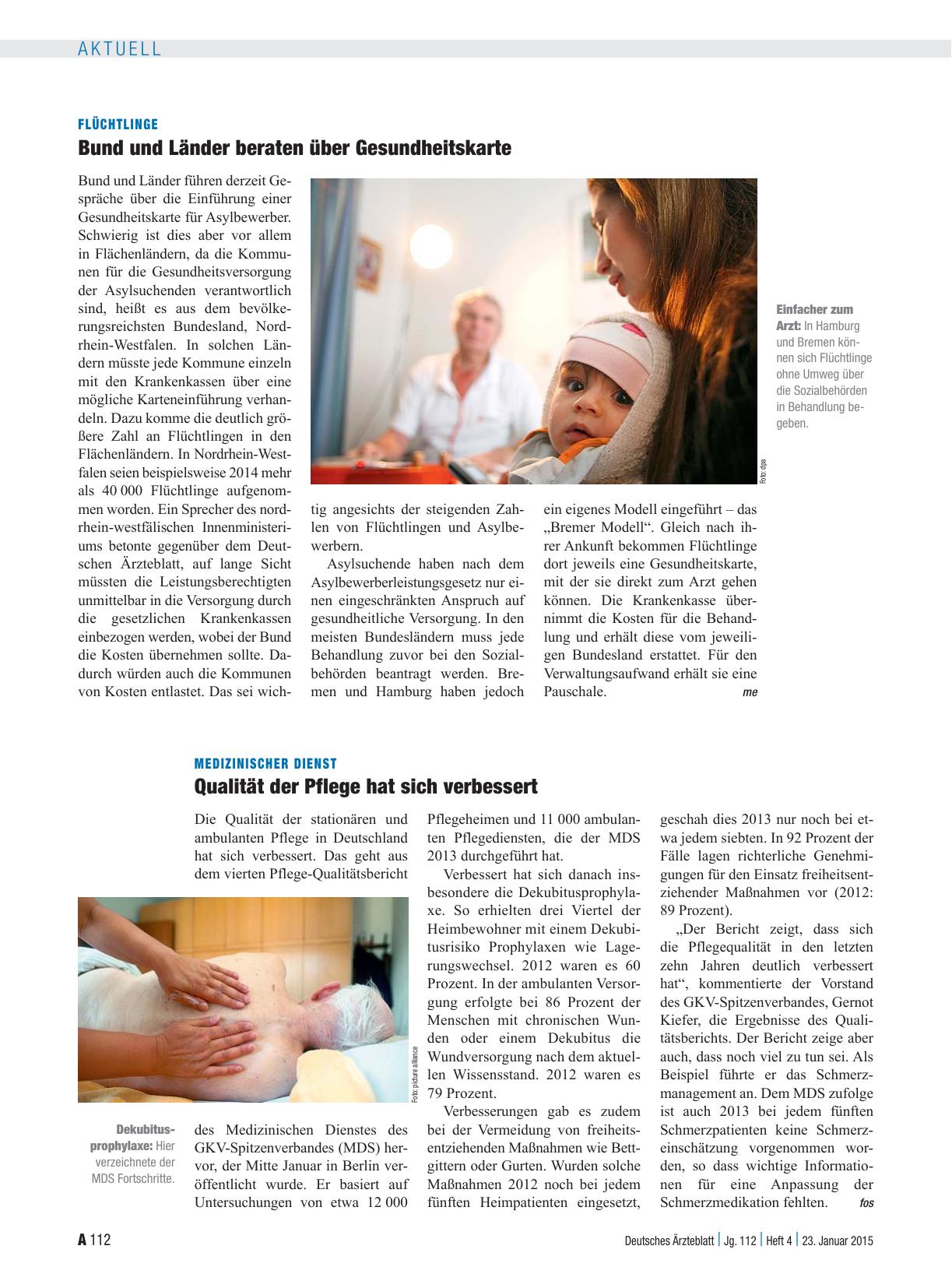 Vorschauseite 1: Medizinischer Dienst: Qualität der Pflege hat sich verbessert
