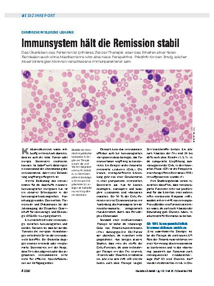 Vorschauseite 1: Chronische Myeloische Leukämie: Immunsystem hält die Remission stabil